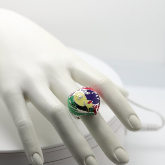 Art Ring Sterling Silver famous artist Enamel Inspired Artistic Ring - Picture 9 of 13
